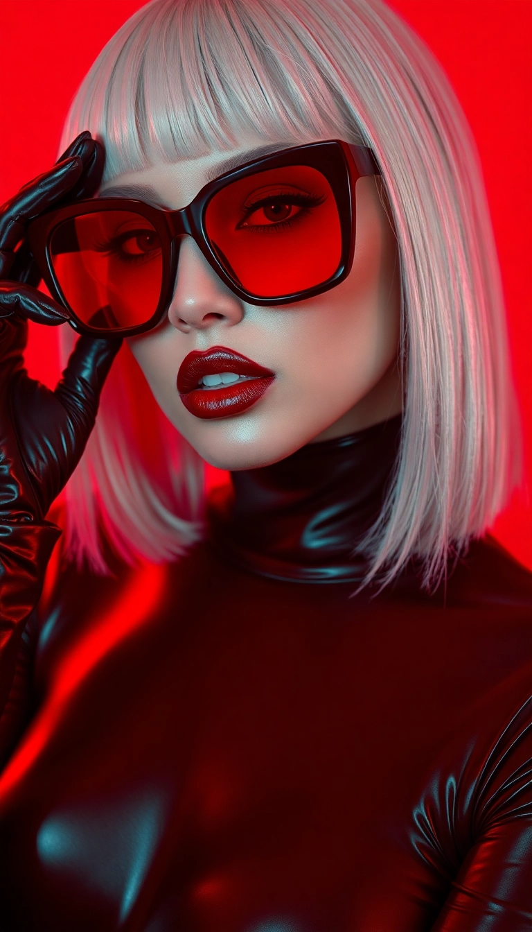 Free AI Y2K Woman Fashion Model in Black and Red iPhone Scenic Wallpaper